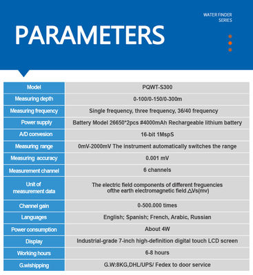 Detector de agua subterránea PQWT-S300, 300 m de profundidad, mapeo automático, buscador de agua