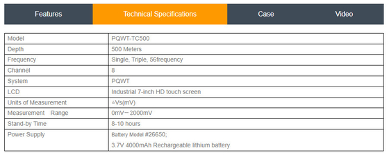 Detector geofísico del agua PQWT-TC500 500 metros de poder de 4000mAh